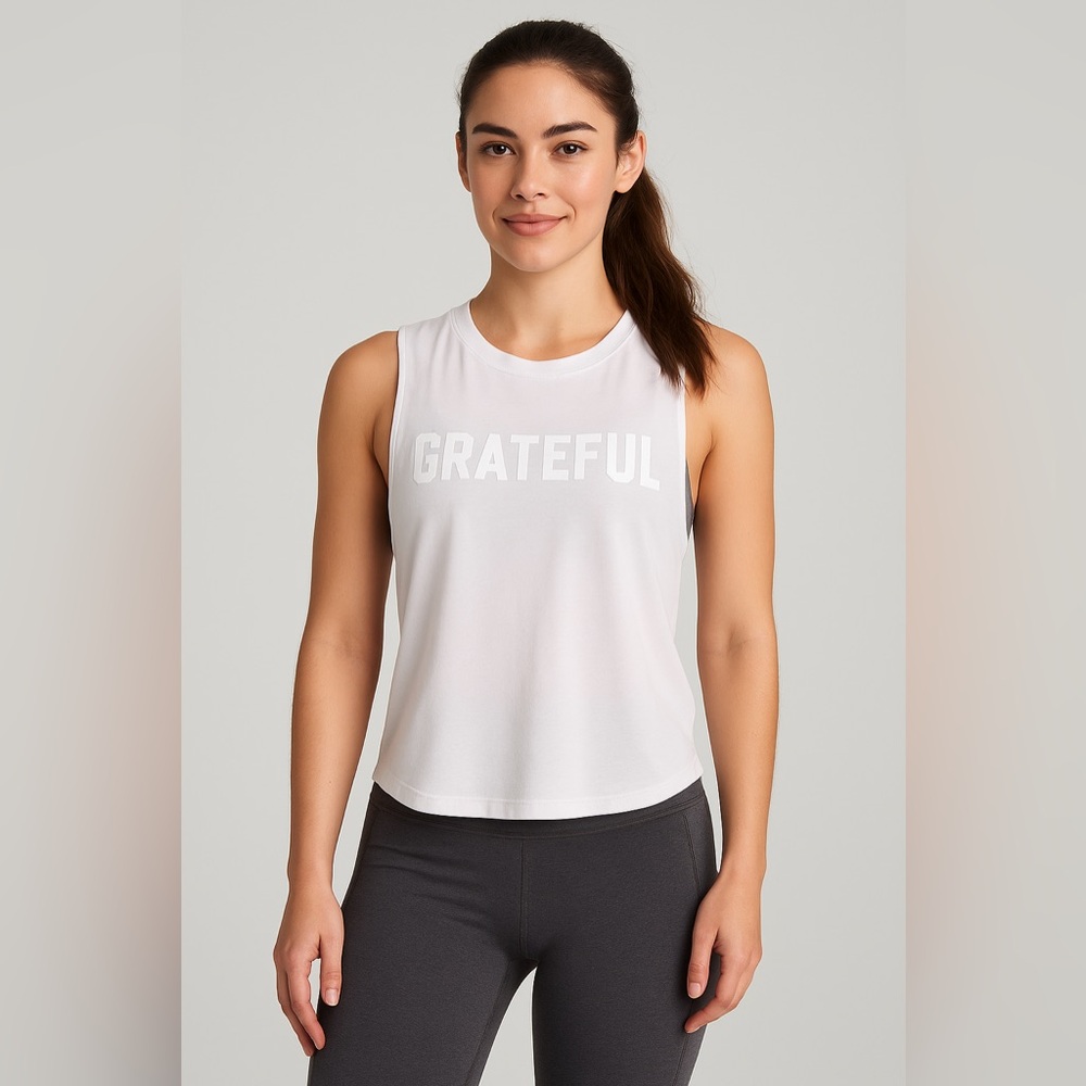Spiritual Gangster “Grateful” White Muscle Tank Top Size S